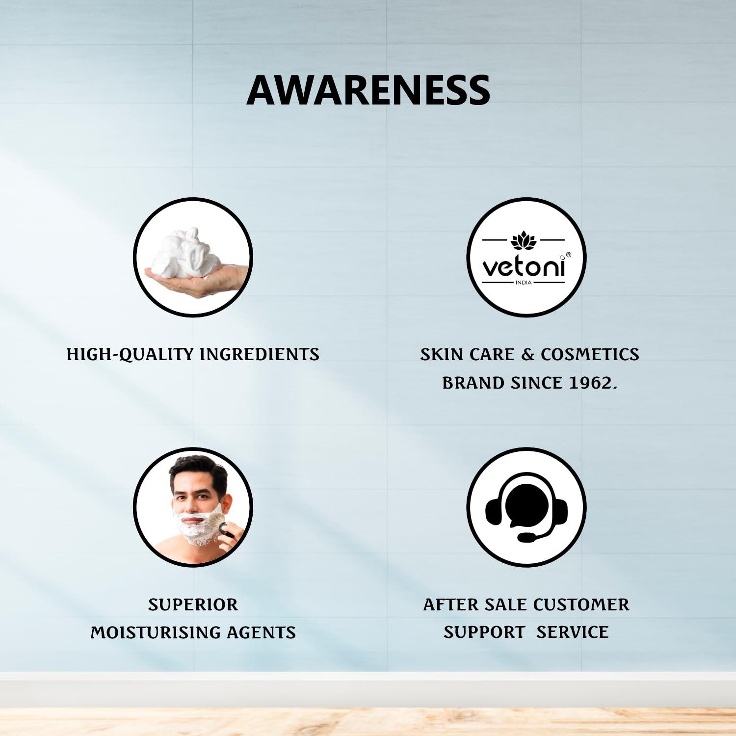 Vetoni Vetoni India Shaving Cream For Men, Tropical Lime Shaving Cream 125g With Aloevera Vitamin E and Bacti- Guard Formula, For All Skin Types, Heals, Moisturizes & Smoothens Skin (3 * 125gm)