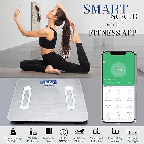 Healthgenie Healthgenie Smart Bmi Weight Machine For Body Weight With 18 Body Parameters Sync With Mobile App, 2 Yrs Warranty Bluetooth Weighing Machine Metallic Shine (Hb-411), 180 kg