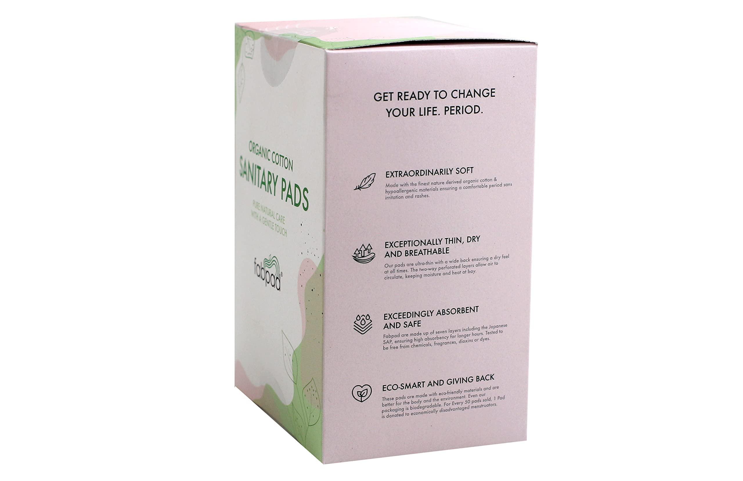 FabPad FabPad Organic Cotton Ultra Thin Rash Free Biodegradable Eco-Friendly Sanitary Pads Period Napkins with Disposable Cover (Medium Flow, Pack of 12)