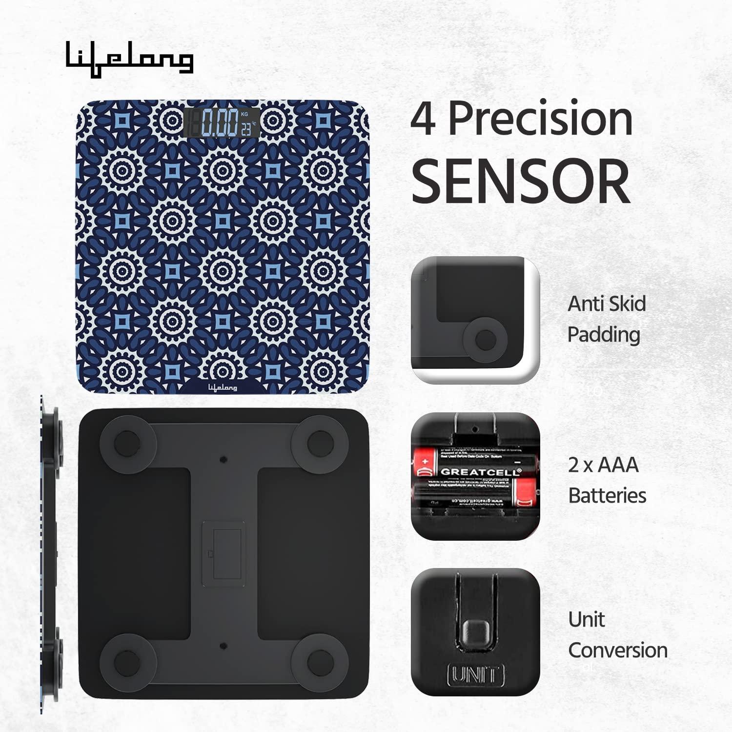 Lifelong Lifelong Azure Weighing Scale (LLWS72 Indian Cultural Series - Gujarat)|Digital Weight Machine for Body Weight|6mm Thick Tempered Glass with LCD Display|Bathroom Weighing Scale (2 Year Warranty, Blue)