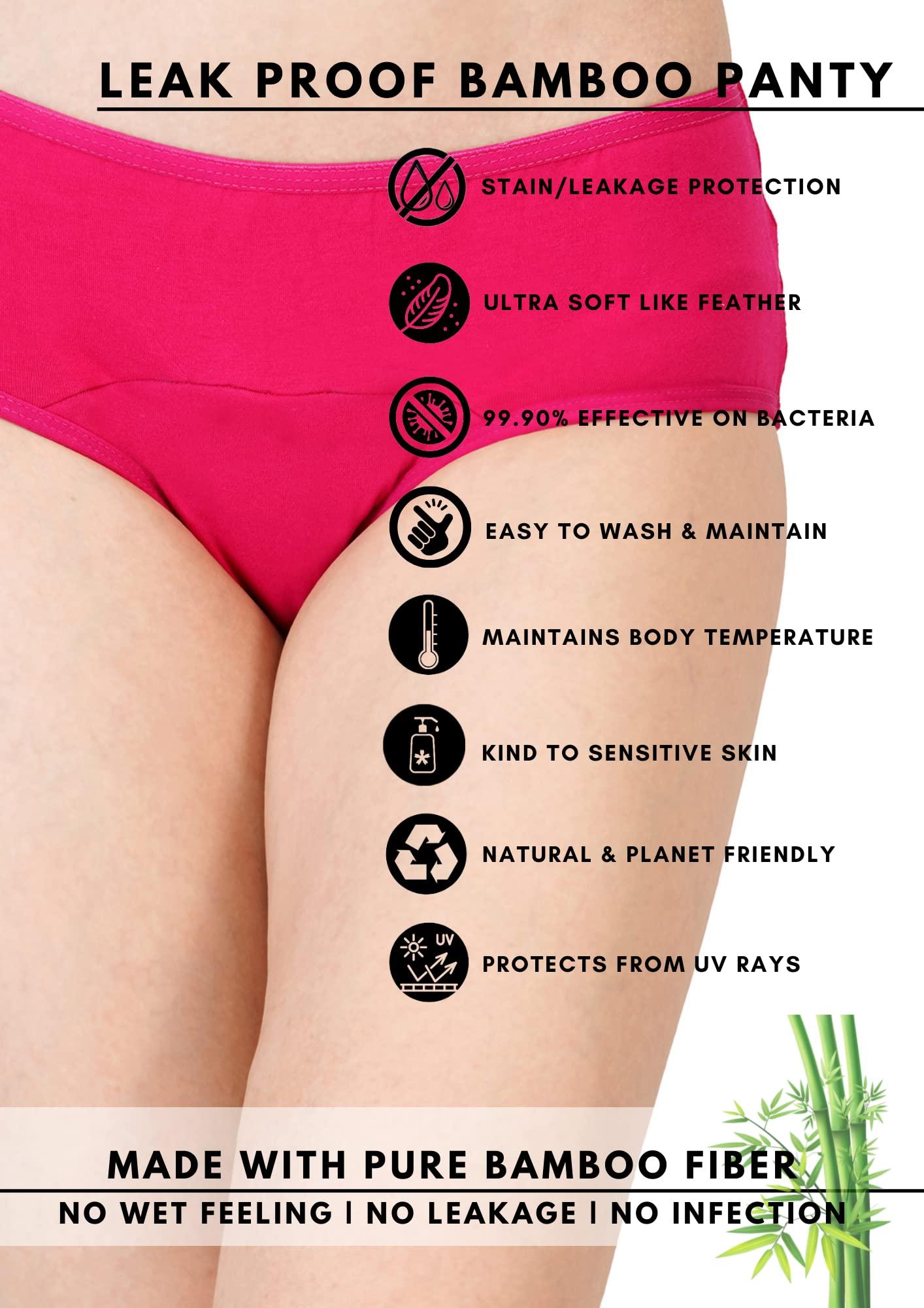 BAMBOOLOGY BAMBOOLOGY Reusable Period Panties for Women & Girls | Bamboo Fabric Leak Proof Panty | Wash & Reuse Menstrual Underwear (XXX-Large, Fuschia)