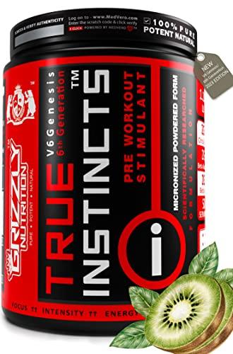Grizzly Nutrition Grizzly Nutrition True Instincts Pre Workout - V6 Genesis-/6th generation 300gram Powder/ upto 60 Servings, citrulline, beta alanine, theanine +13 performance boosters (French kiwi martini)