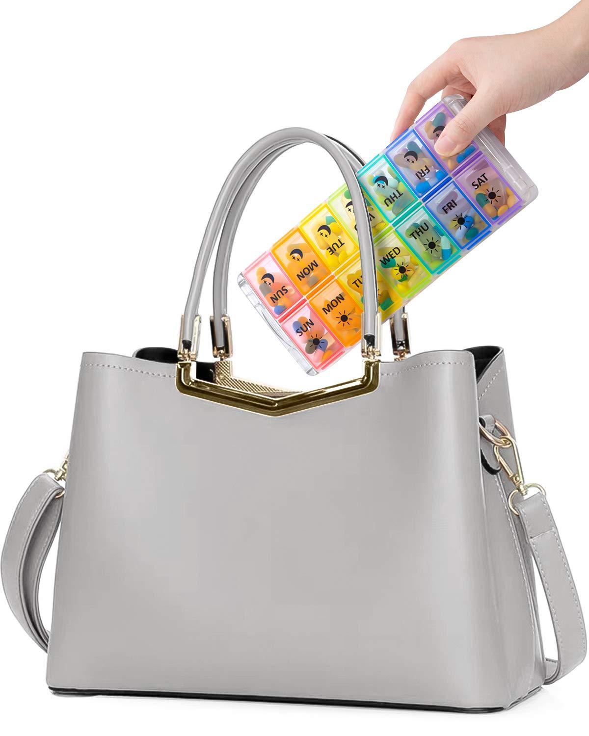 Fullicon Weekly Pill Organizer 2 Times a Day Extra Large 7 Day Easy Fill 2020 Newest Version Fullicon AM PM Pill Box XL Large Daily Pill Cases Medicine Box - Rainbow (Patent Registered)