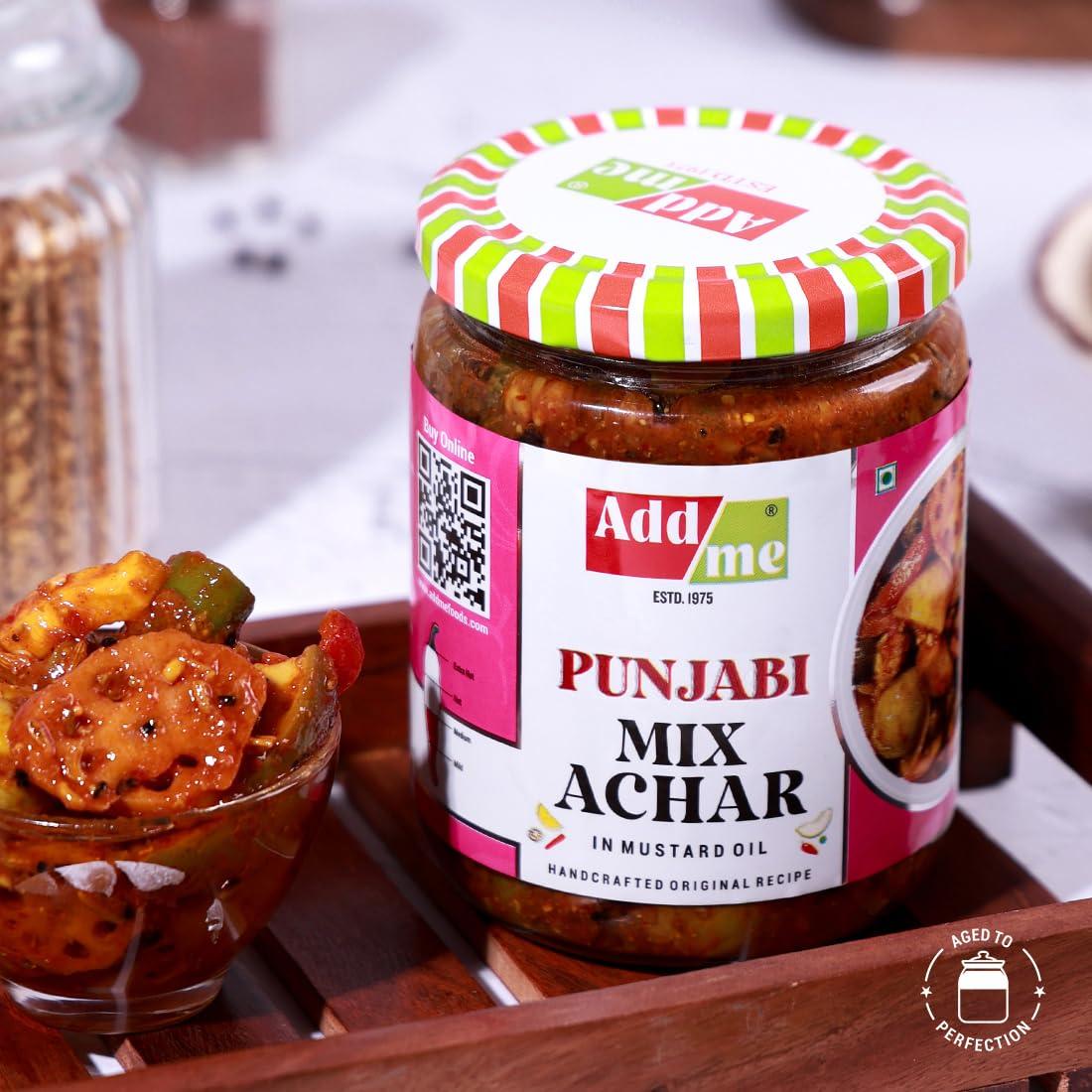 Add me Add me Mixed Pickles 1kg Homemade Mix achar & Taste Mango Chilli Lemon Carrot ker Ginger karonda lasoda Fruit Punjabi Achar 500gm + 500gm Mix achar