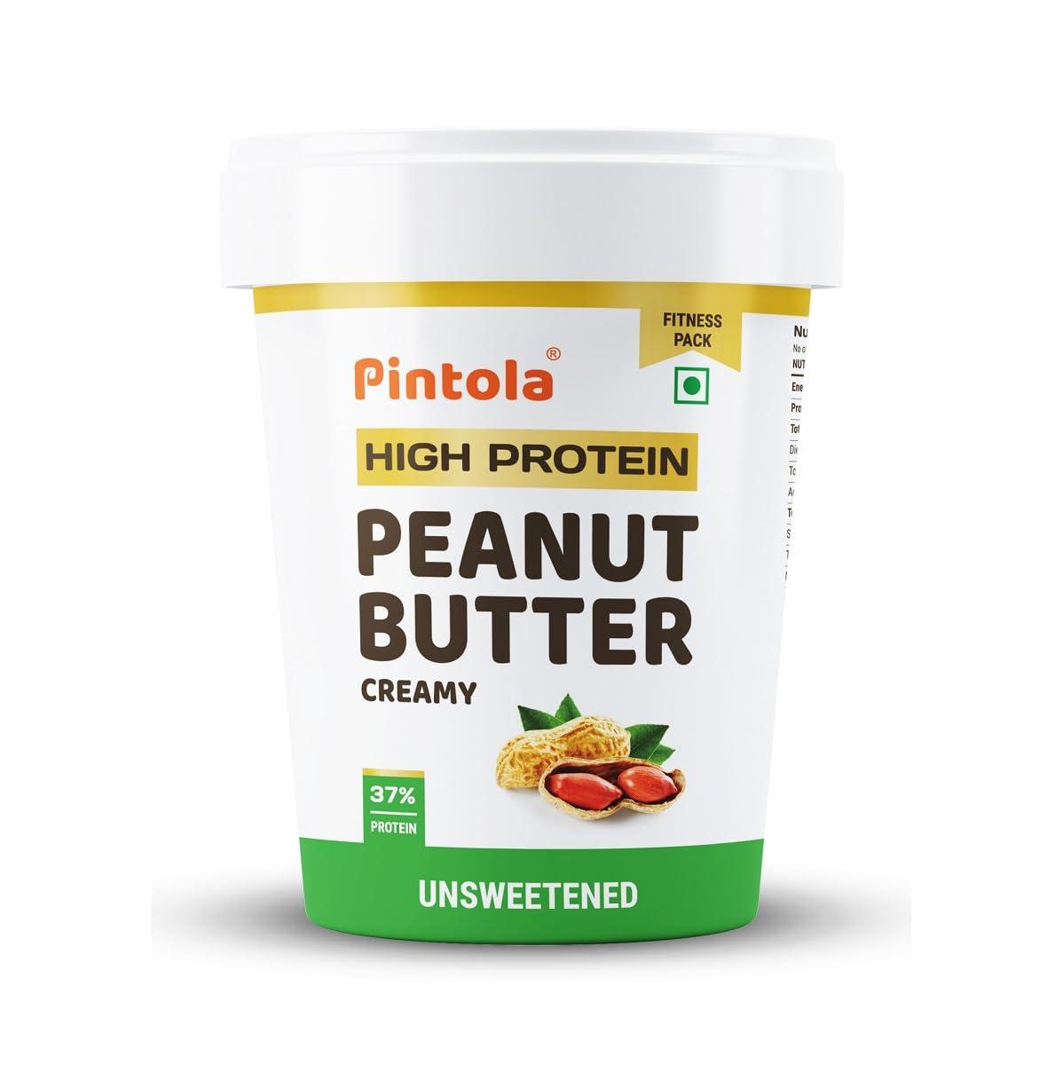 Pintola Pintola High Protein All Natural Peanut Butter | Unsweetened | 37% Protein | Imported Whey Protein and Roasted Peanuts (Creamy, 510g)