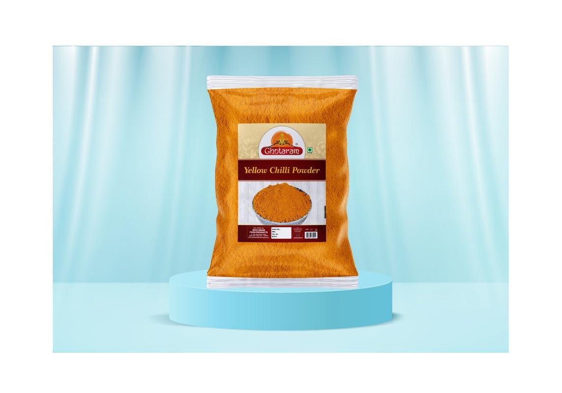 GHOTARAM Ghotaram Naga King Chilli Mixed Natural Bhut Jolokia Chilli Powder (Smoke Dried) Yellow Chilli Powder Peeli Mirch Powder | Extremely Hot Chilli Powder Peesi Peeli Mirch Powder-150Gx1Pk