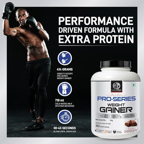 MUSCLETRAIL MuscleTrail Pro Series Weight Gainer Powder | Kaju Pista Badam (3kg) | 15g Protein, 414 Calories, 75g Carbs, High in CaloriesforWeightgain