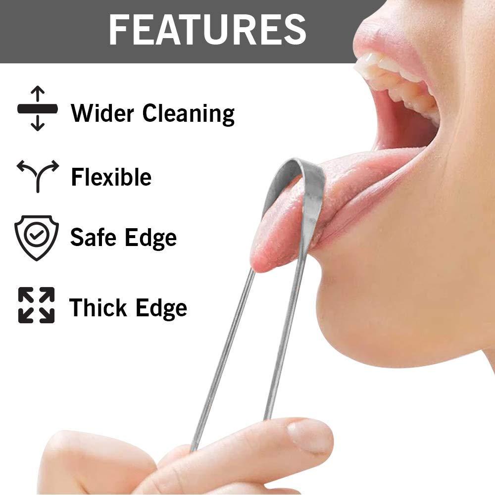 OVEERA OVEERA Steel Tongue Cleaner -Tongue scrapers for adults with Surgical Grade, Non-synthetic Grip, Tongue Cleaners (Pack Of 5)