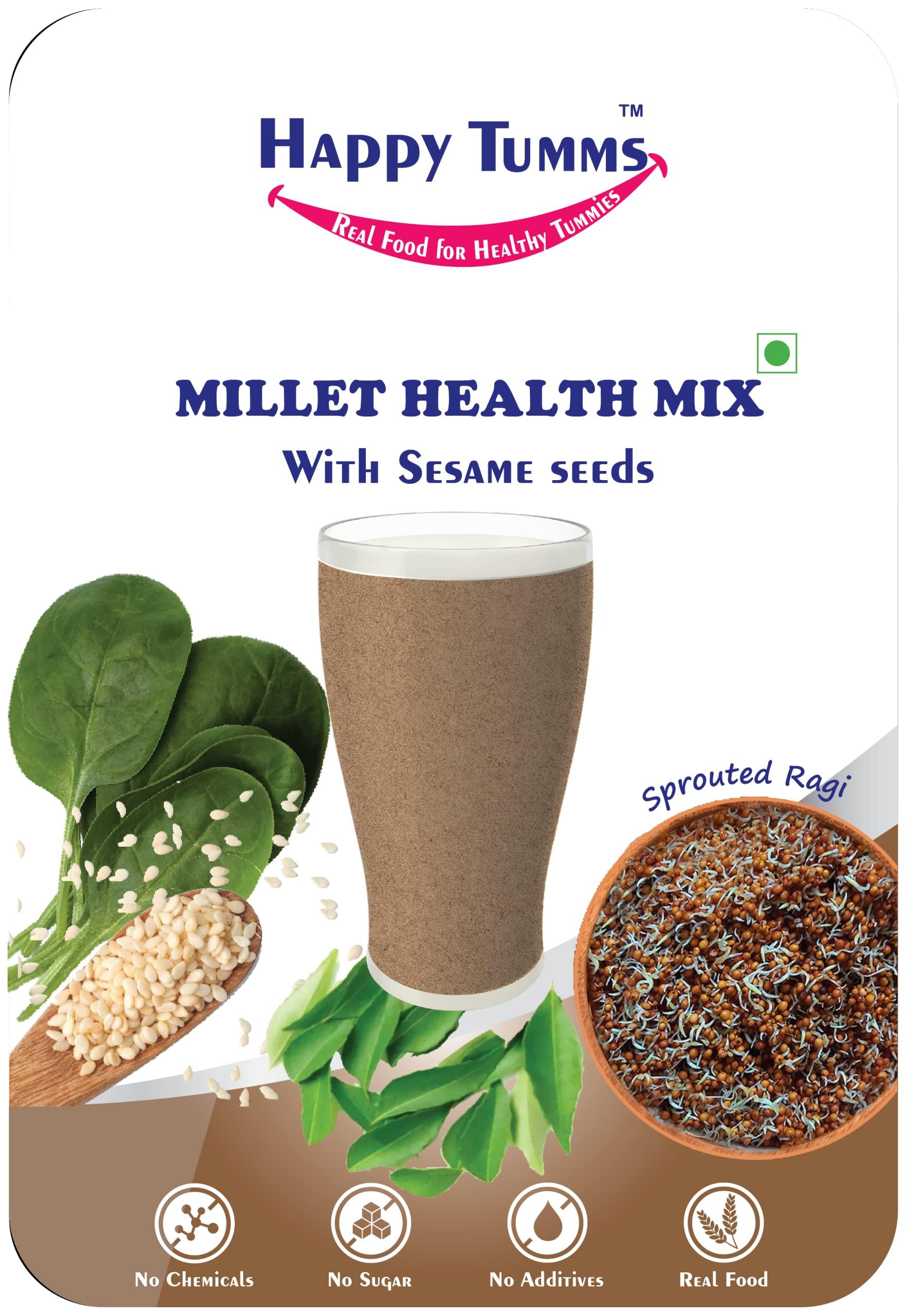 Happy Tumms Happy Tumms Millet Health Mix with Sesame Seeds | Multi Millet Health Mix Powder for Kids | Millet Health Mix Powder for Adults Organic | Natural Ingredients | Sprouted Ragi, Sesame Seeds and Curry Leaves for Calcium | 800 g
