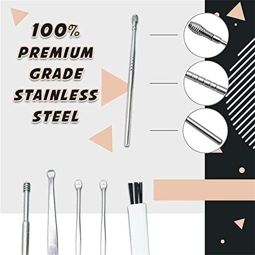 First Try First Try 6 Pieces Earwax Removal Kit with Brush and Storage Box | Stainless Steel Ear Cleaning Machine | Ear Curette Safety Cleaner | Medical Grade | for Adult and Baby (6 Pcs Set)