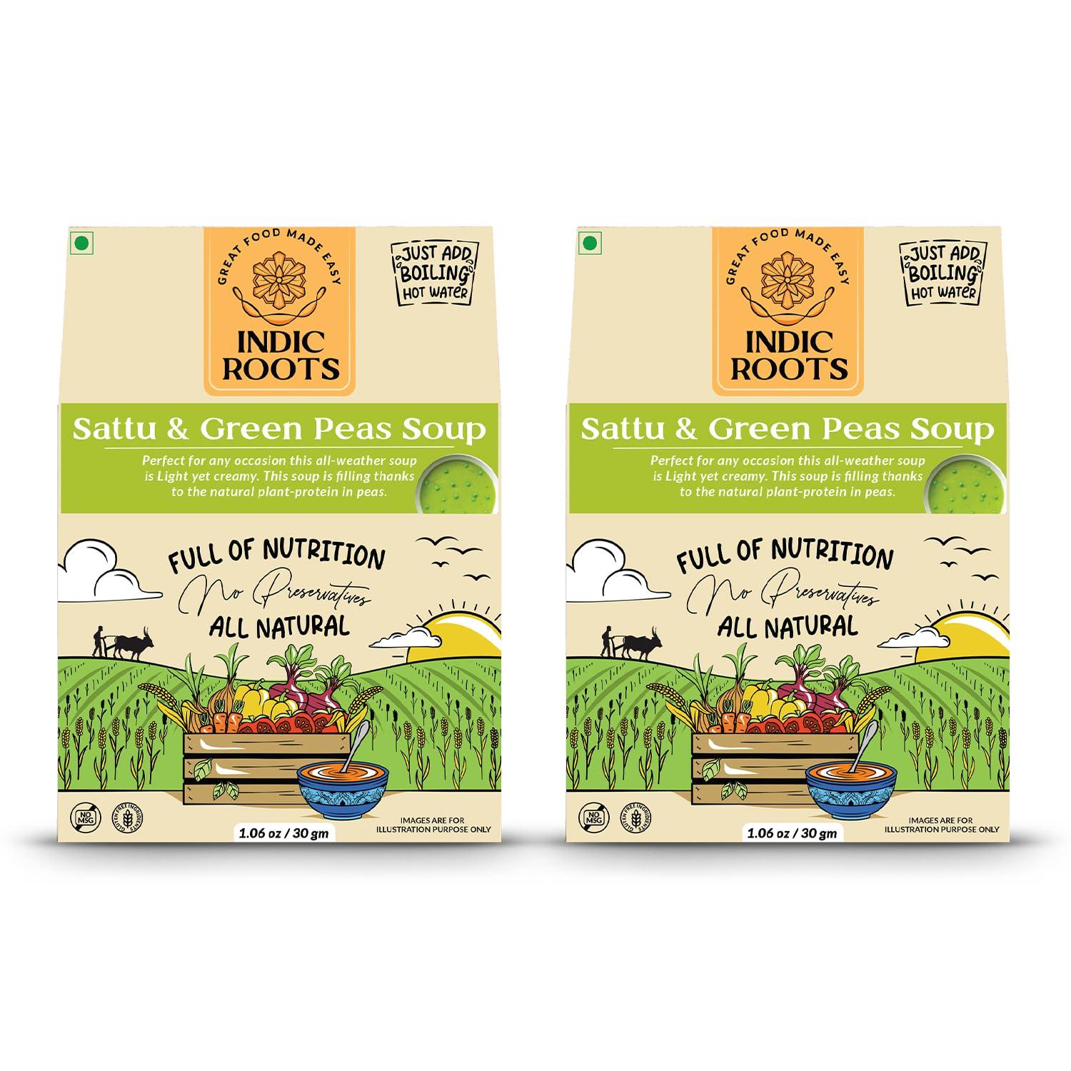 Organic Roots Organic Roots Sattu & Green Peas Instant Soup Packets, Healthy Natural Ready To Cook Vegetable Soup Mix Powder, Pack of 2 (30G Each, 230Ml)