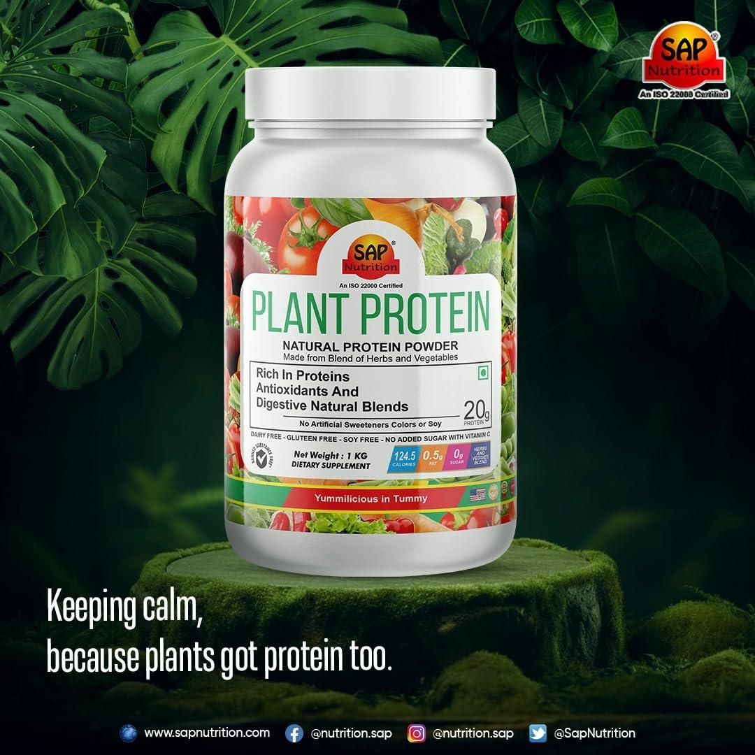 SAP NUTRITION Sap Nutrition Plant Protein 1kg | Rich In Proteins Antioxidents And Digestive Natural Blend