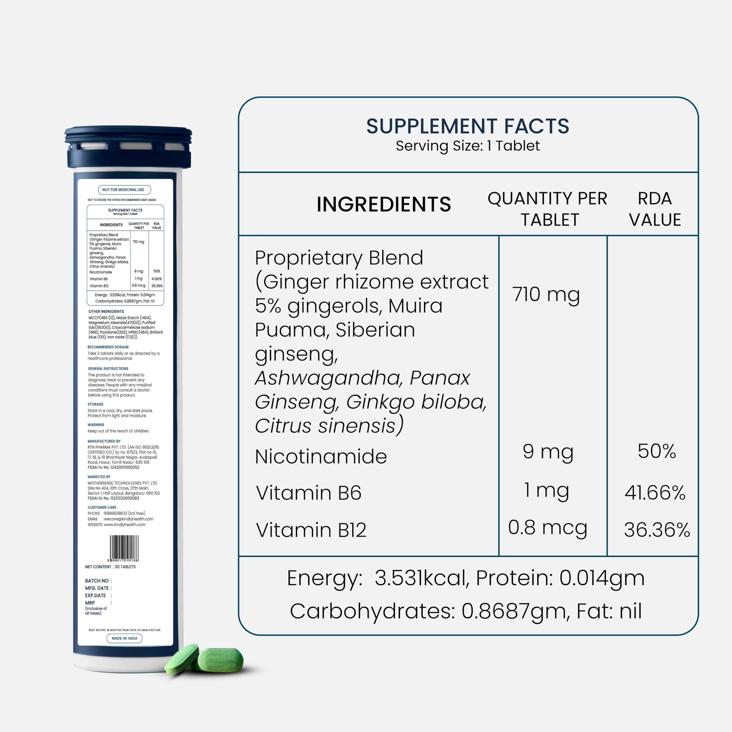 Kindly His Kindly Health Reload | Triple Ginseng | Ashwagandha | 60 Tablets | Pack Of 2