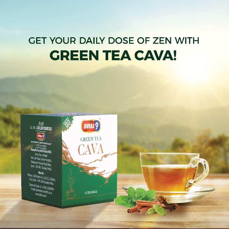 Jivraj 9 Jivraj 9 Cava Green Tea Bags | Kahwa Green Tea Bags | Herbs Like Cinnamon, Clove, Nutmeg, Ginger, Black Pepper and Cardamom | Immunity Boosting & Antioxidants Properties (10 Servings)
