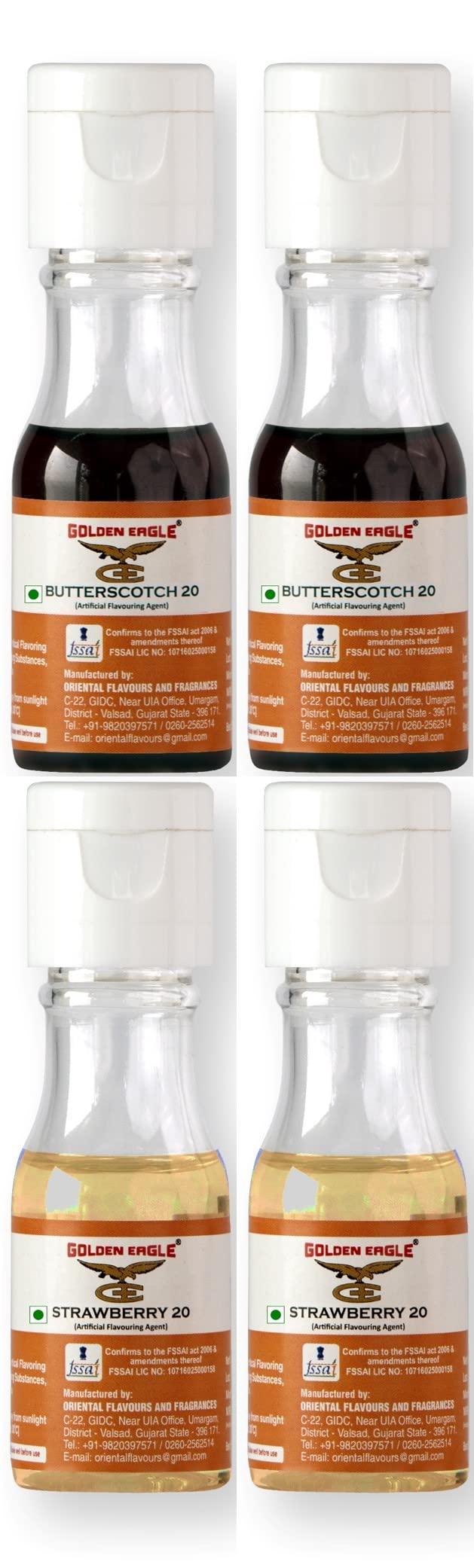 Golden Eagle Golden Eagle Combo of Essence 2 x Butterscotch, 2 x Strawberry Flavors Making Cakes, Cookies and Ice Creams Liquid Food Essence 20ml Each Combo Pack of 4