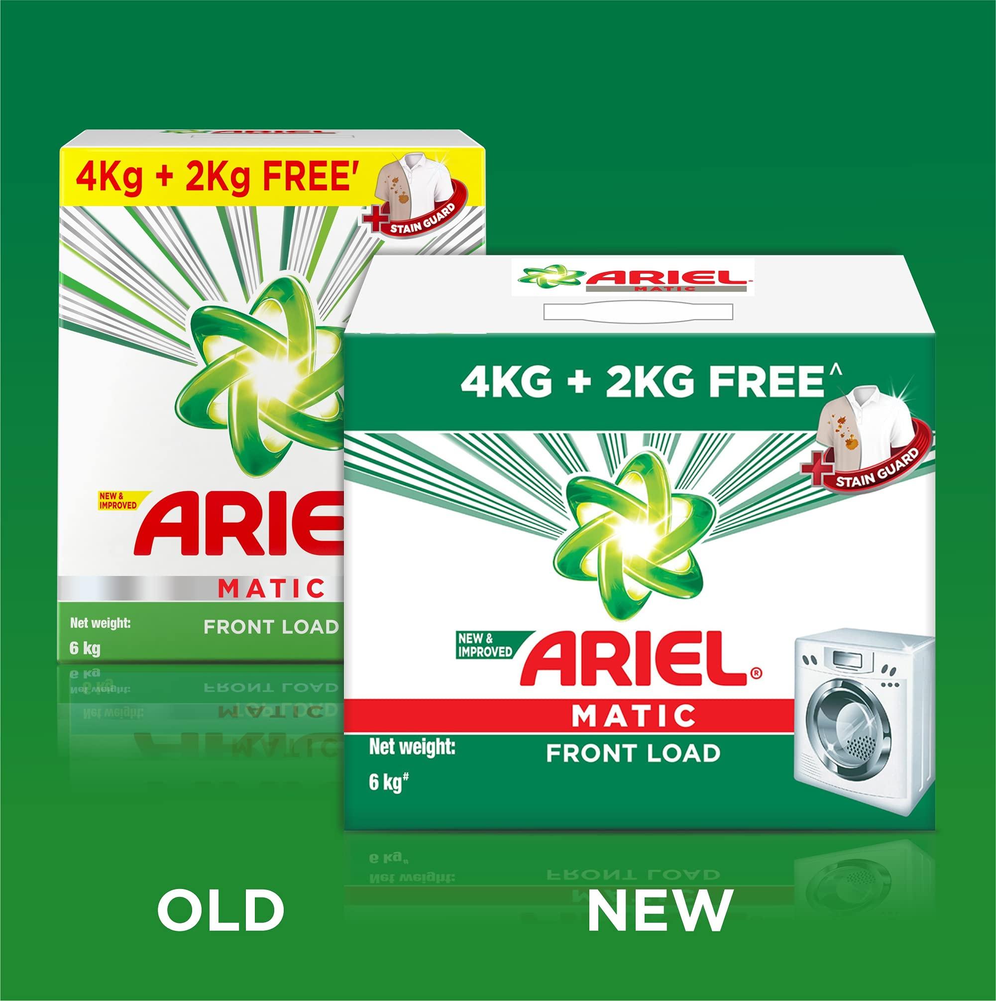 Ariel Ariel Matic Front Load Detergent Washing Powder - 4 kg with Free Detergent Powder - 2 kg - Pantry & Matic Liquid Detergent Top Load Refill Pouch, 2 Litre