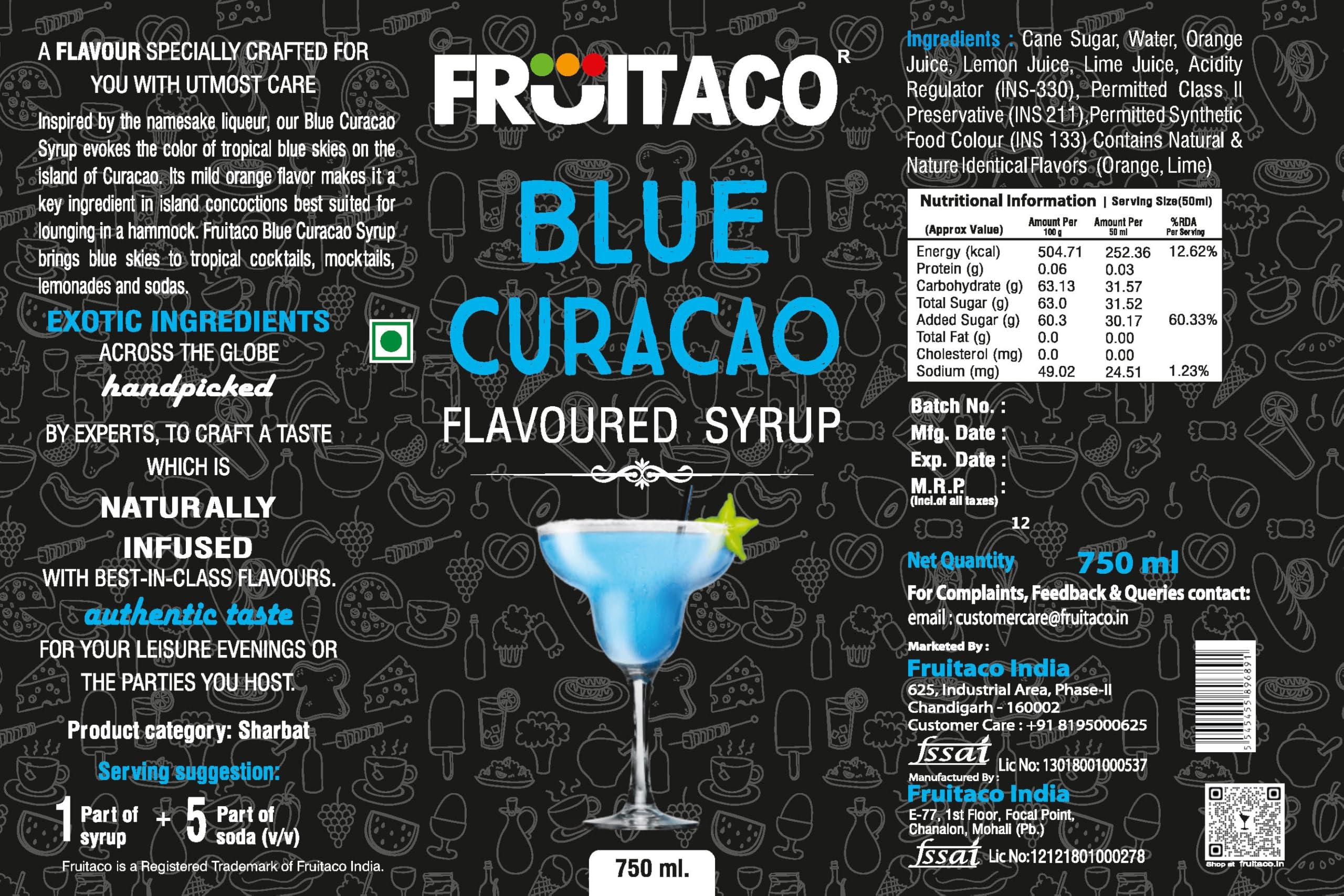 Fruitaco Fruitaco Blue Curacao Grenadine Green Mint Mojito Mint Combo - Elevate Your Cocktails and Mocktails with Bursting Flavors Pack of 4 750ml Each
