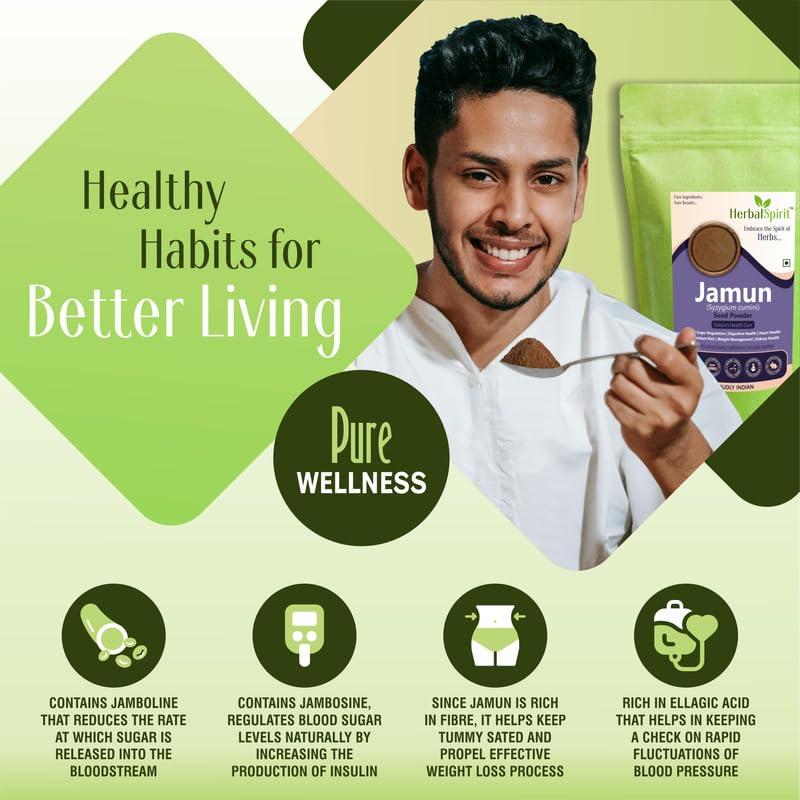 HerbalSpirit Herbal Spirit Jamun Seed Powder for Diabetes, 100gm | Jamun Powder for Diabetes | Naval Kottai Powder | Jambhul Powder |