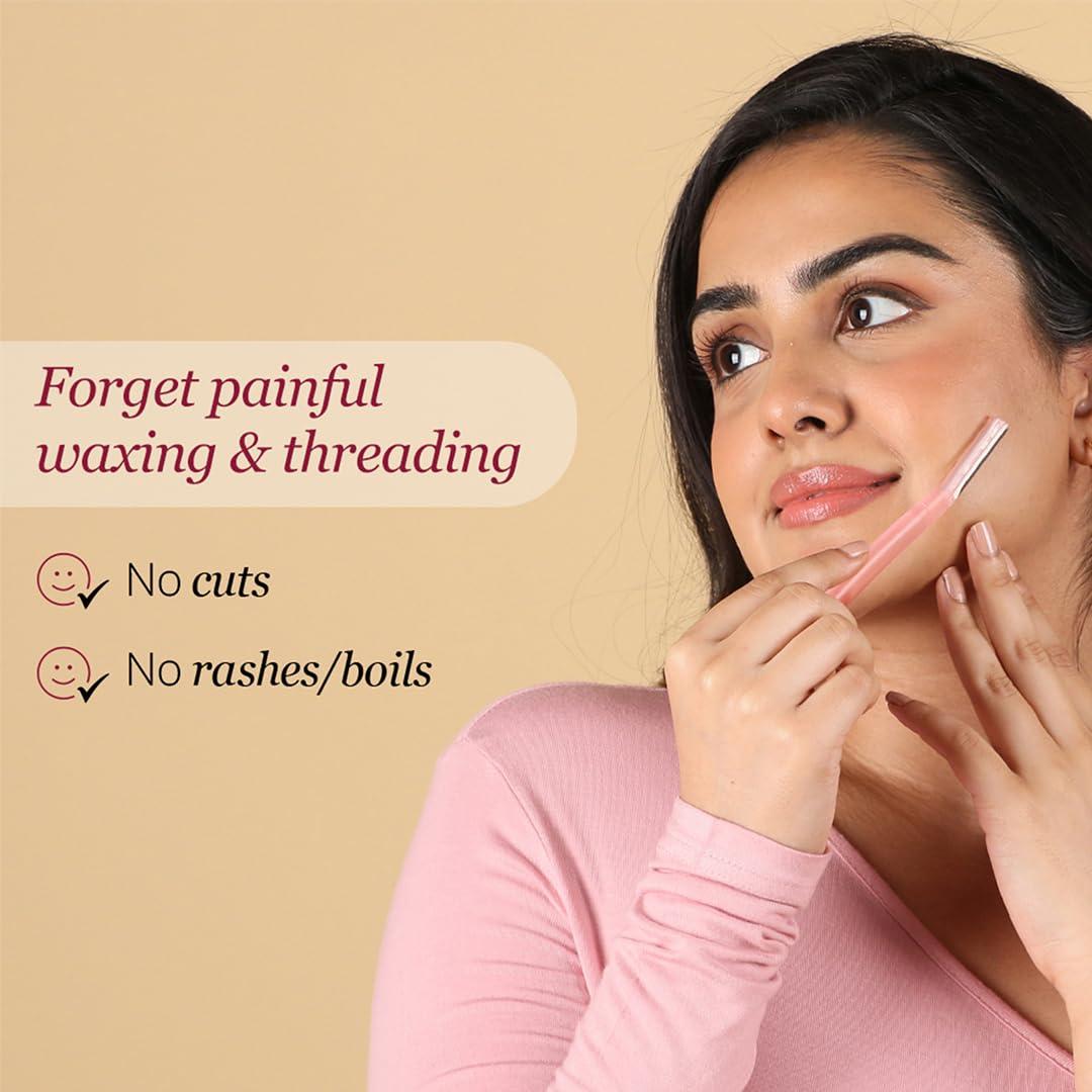 Carmesi Carmesi Women\'s Face Hair Removal Combo | 1 Face Razor, 1 Eyebrow Razor, 1 Facial Shaving Balm | Instant & Painless Hair Removal | For Eyebrows, Upper Lip, Forehead, Peach Fuzz, Chin and Sideburns