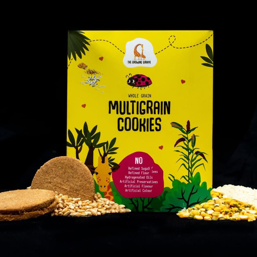 THE GROWING GIRAFFE The Growing Giraffe Multigrain Cookies (Tasty, Healthy & Nutritional Snacks for Everyone) with Ragi, Jaggery, Oats & Whole Wheat Flour | No Added Preservatives, Flavor & Color - 160 Grams (Pack of 1)
