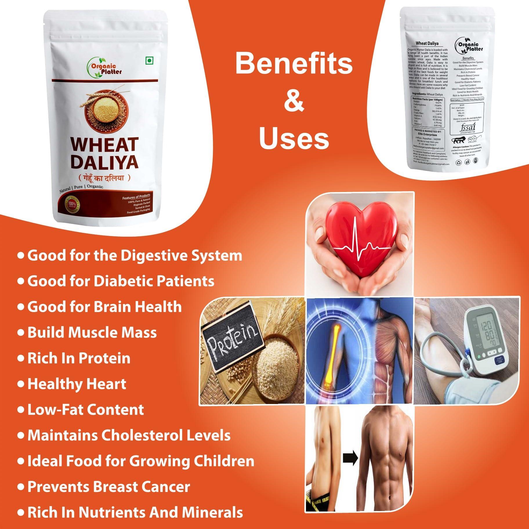 Organic Platter Wheat Daliya |Broken Wheat| Dalia| Gehu ka Daliya| Khapli Wheat Daliya| High Protein Daliya|Bulgur wheat - POUCH (1800)