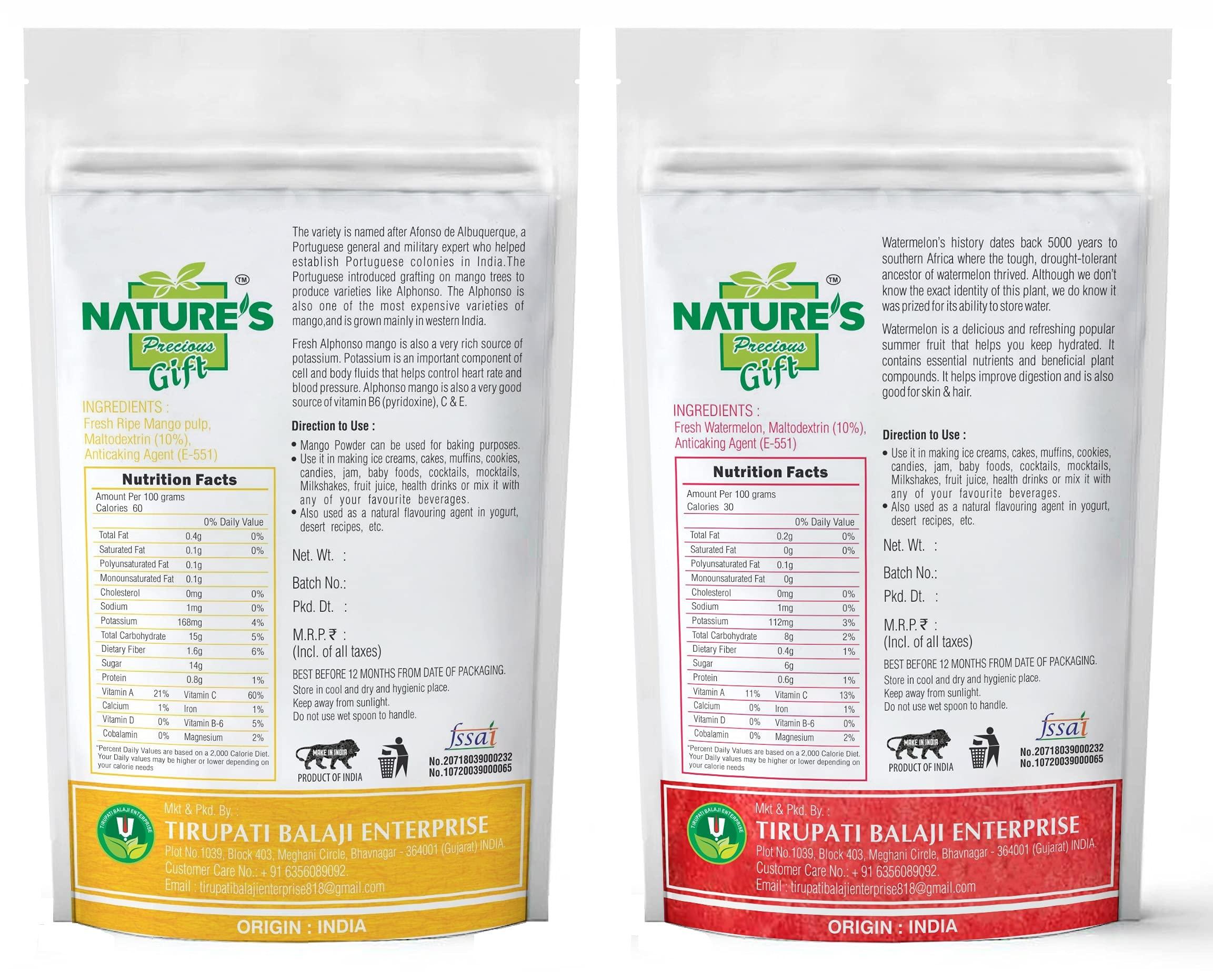 NATURE'S GIFT - FOR THOSE WHO CARE'S NATURE\'S GIFT - FOR THOSE WHO CARE\'S Mango Powder & Watermelon Fruit Powder - 100 GM Each (Super Saver Combo Pack)