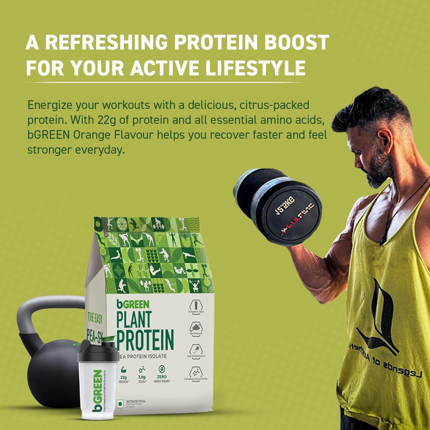 bGREEN bGREEN Plant Protein Powder (Orange, 1kg) | Pea Protein Isolate, 22g Protein, No Added Sugars