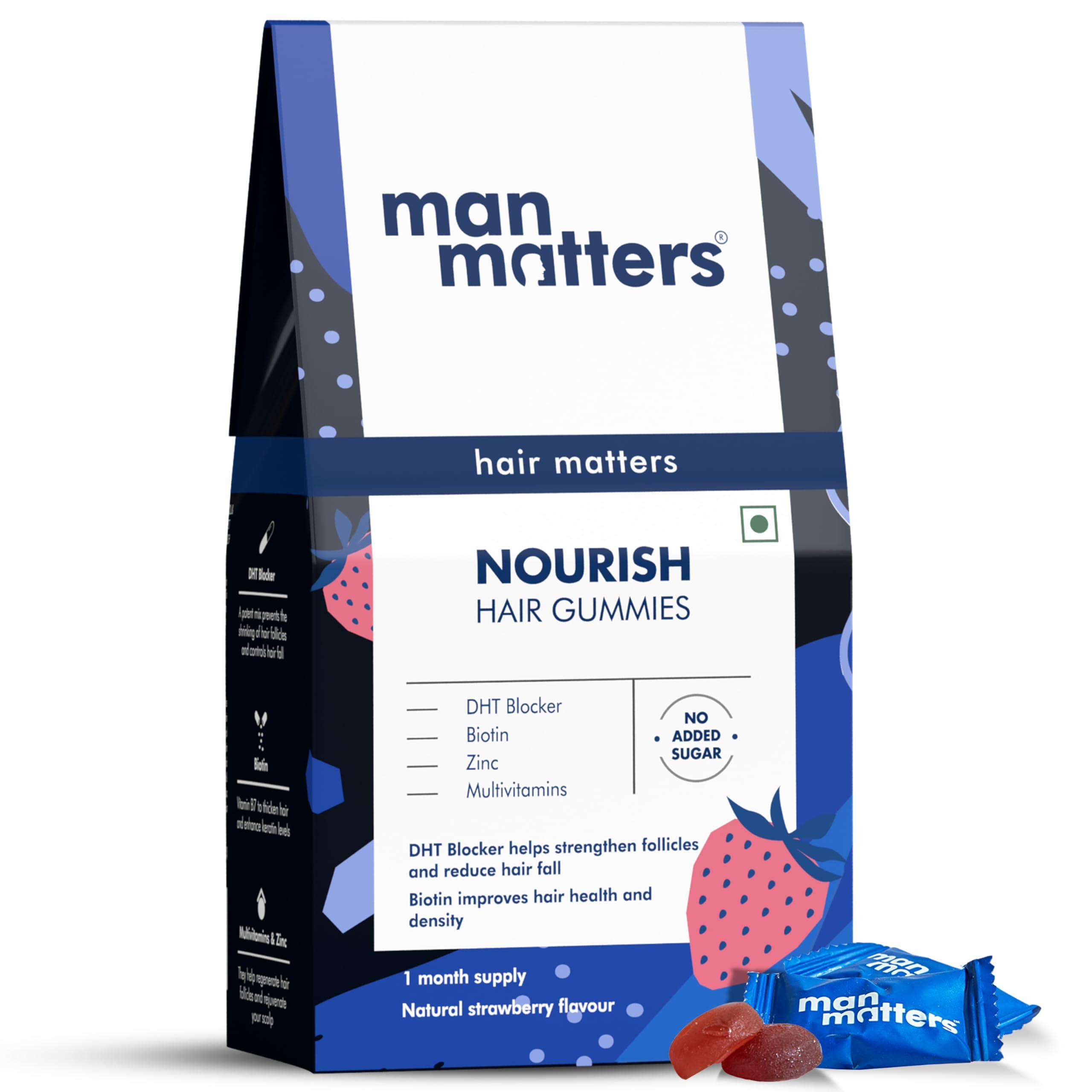 Man Matters Man Matters Biotin Hair Gummies (30N) | No Added Sugar | With Biotin, DHT Blockers, Vitamin A, C, E, Zinc & Fibre | For Healthy & Strong Hair | Strawberry Flavour | 100% Vegan & Gut Friendly
