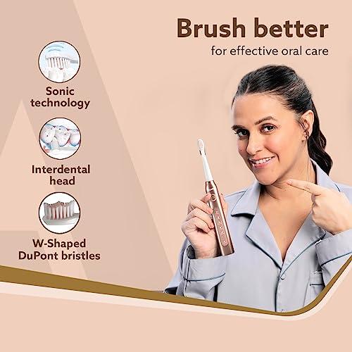 AGARO AGARO Cosmic Plus Sonic Electric Tooth Brush for Adults with 5 Modes, 5 Brush Heads, 1 Interdental Head, Carry Case & Rechargeable with 4 Hours Charge Lasting Up to 25 Days,Power Toothbrush(Rosegold)