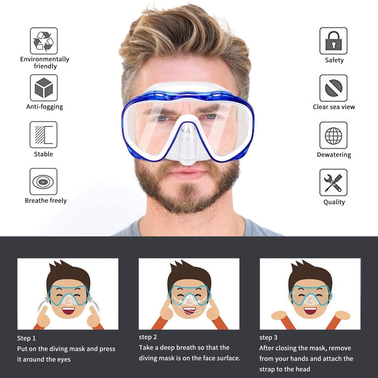 Arcanine Arcanine Snorkeling Set, Diving Snorkeling Diving Mask with Food Grade Silicone Mouthpiece, Snorkel Mask Tempered Glass Lens, Crystal Clear View and Adjustable Strap (HALF MASK)