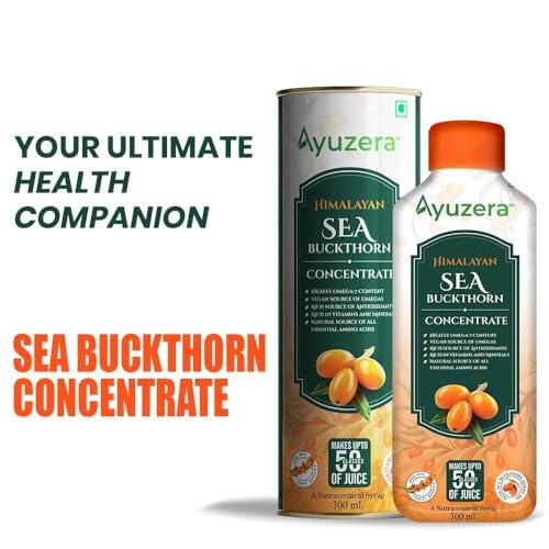 Ayuzera Ayuzera Himalayan Sea Buckthorn Pulp 300ml | Plant Based Vegan Omega 3, 6, 7 and 9 | Vegetarian Liquid Supplements | No Fish Oil | Veg, Natural & Organic | Makes up to 50 Glass Juice | Rich in Omega 7, Antioxidants, Vitamins | (900ml Pack Of 3)