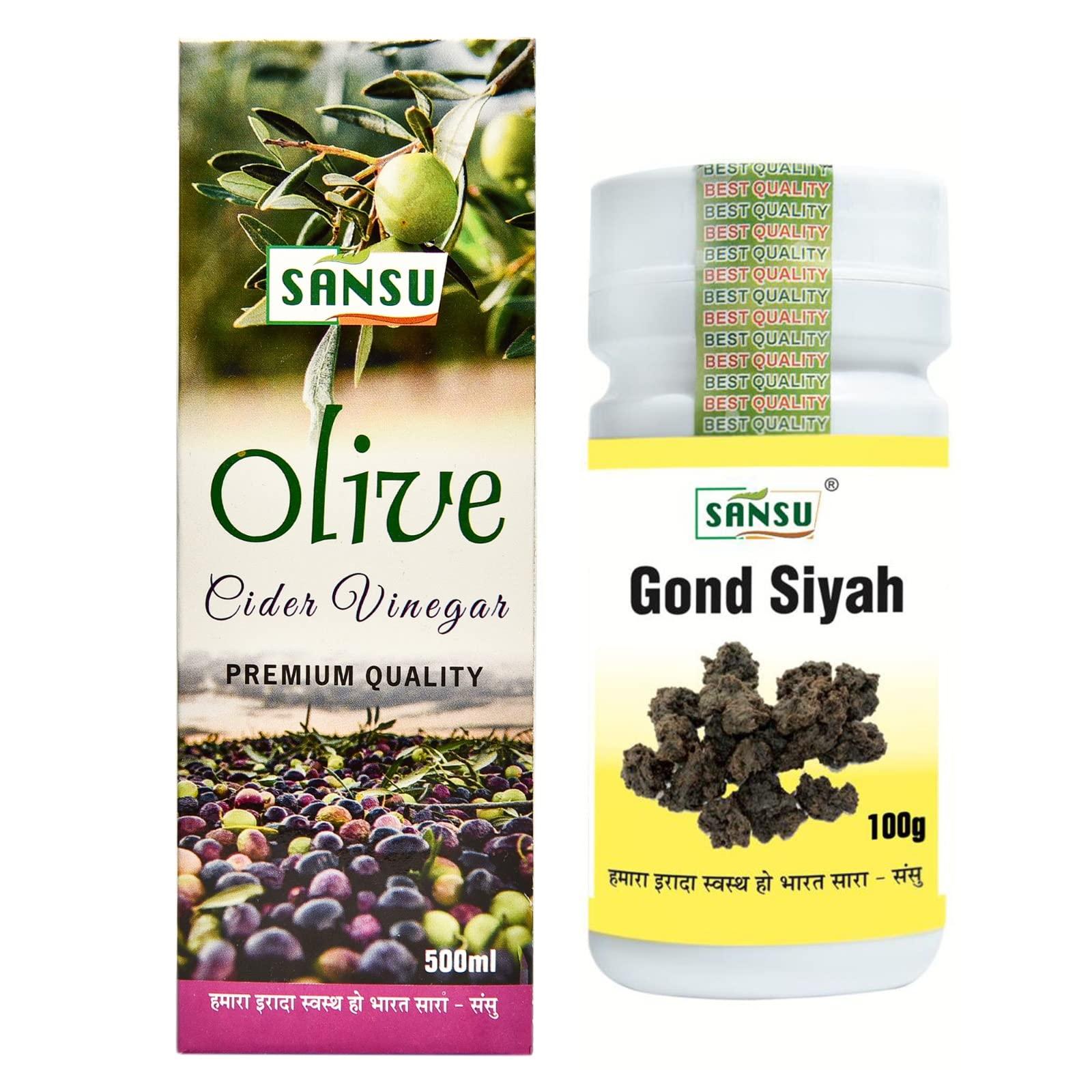 SANSU SANSU Olive Cider Vinegar Premium (Jaitun Ka Sirka) 500ml (Olive vinegar 500ml+ Gond Siyah 100g)