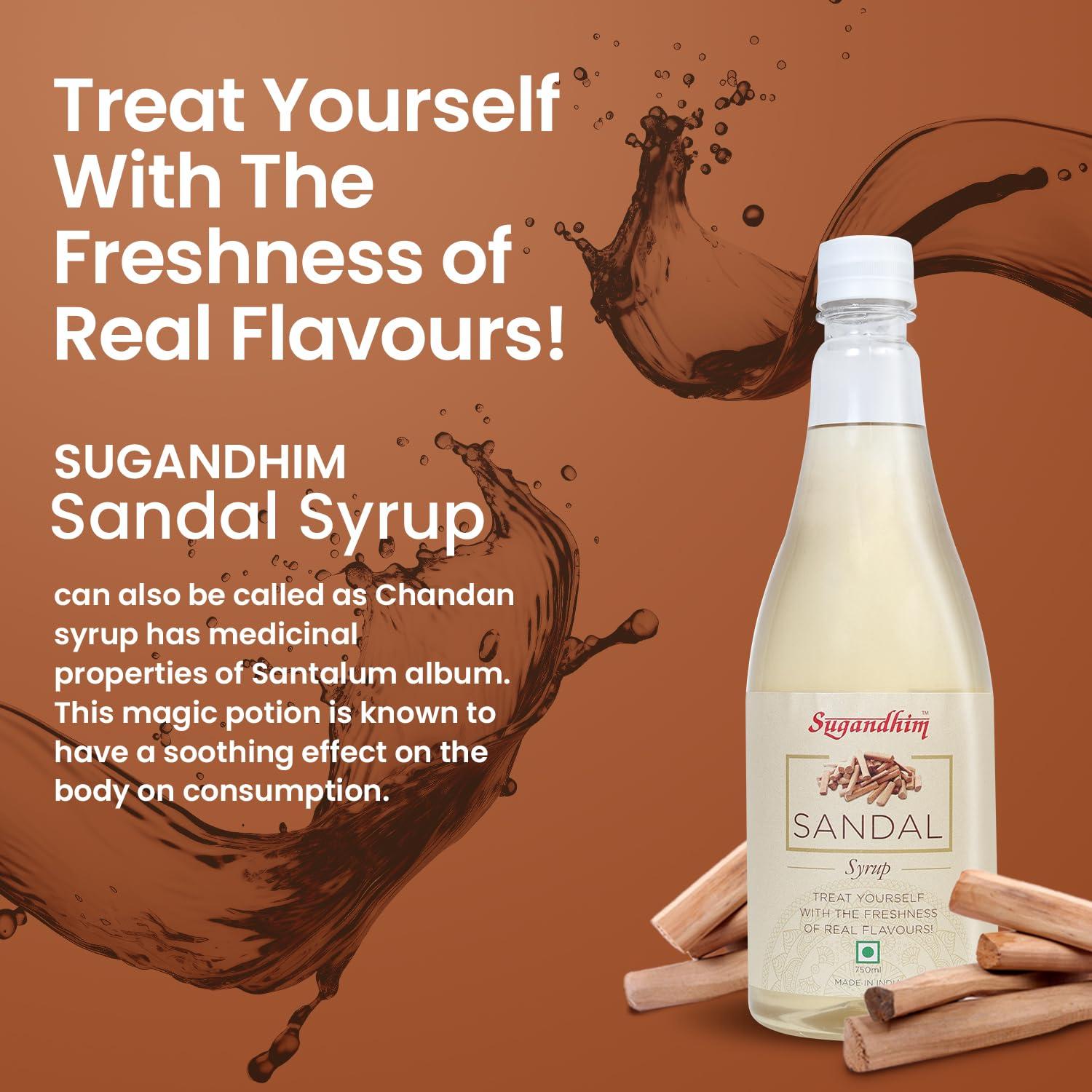 Sugandhim Sugandhim Sandal (Chandan) Syrup Sharbat, 750ml, 100% Natural Flavoured, instant cool, Colourless, refreshing summer quencher liquid,faluda Mixer,Mocktail Cocktail milkshake smoothies,ready to Drink Juice,gluten free