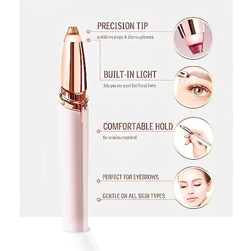 TLISMI TLISMI New Flawless Eyebrow Trimmer for Women - USB Rechargeable Portable Electric Face Epilator with Built-in LED Light Painless Eyebrow Shaver for Eyebrows, Chin, Neck, Upper Lips & Face (White)