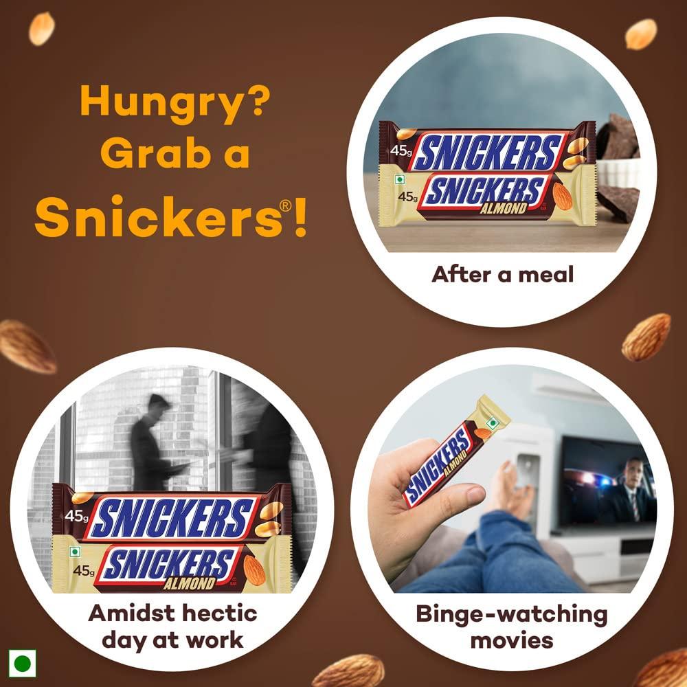 Snickers Snickers Peanut Filled & Almond Filled Chocolate Bars, Contains Soft Nougat & Caramel Chocolates, 45 G (Pack of 12), 576 Gram