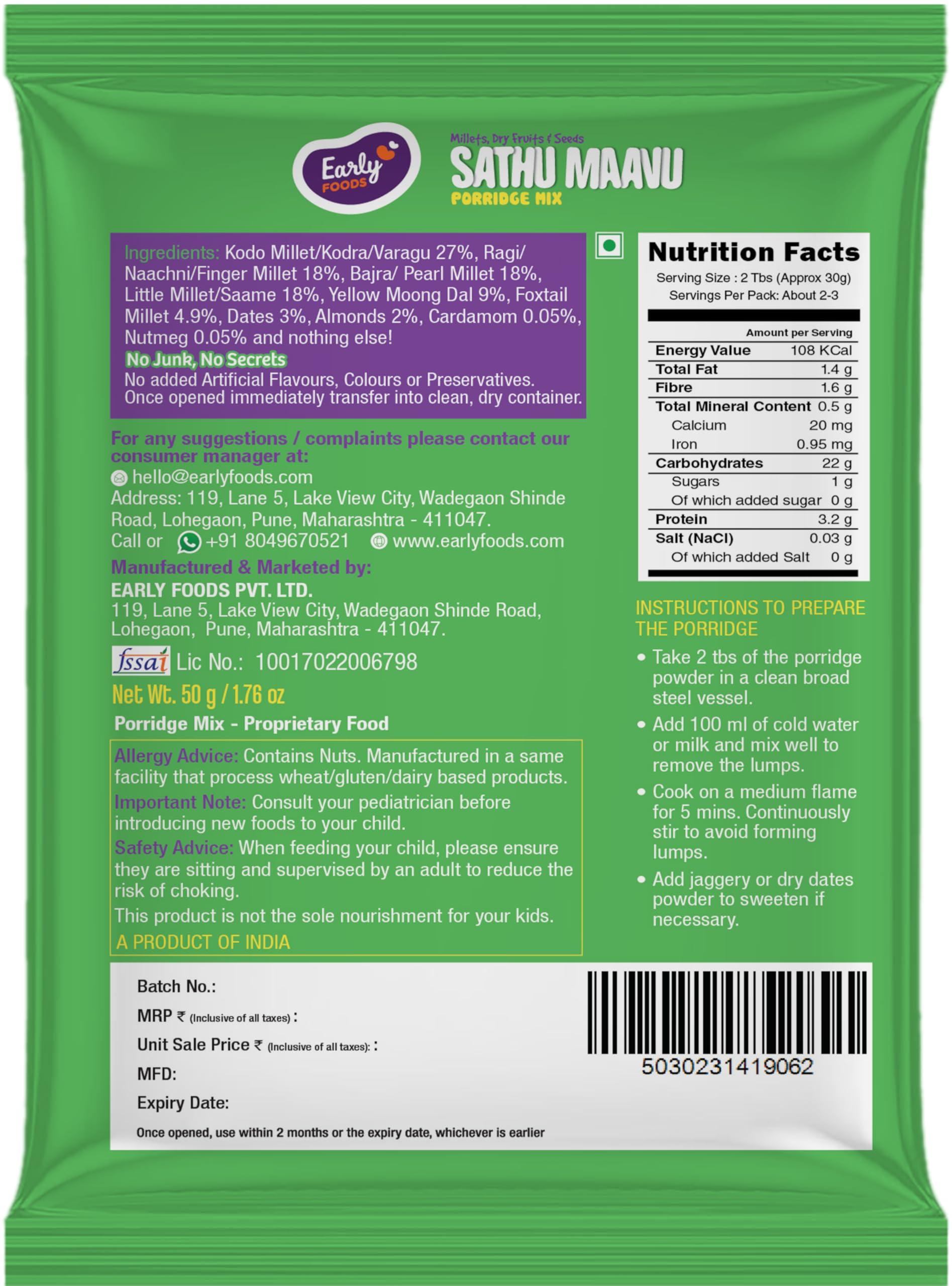 Early Foods Early Foods : 6 Trial Pack Combo - Porridge Mixes - Stage 3, 6 X 50gms| Millet Porridge|Sprouted ragi powder|Cereals For Kids