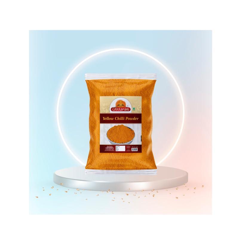 GHOTARAM Ghotaram Naga King Chilli Mixed Natural Bhut Jolokia Chilli Powder (Smoke Dried) Yellow Chilli Powder Peeli Mirch Powder | Extremely Hot Chilli Powder Peesi Peeli Mirch Powder-150Gx1Pk