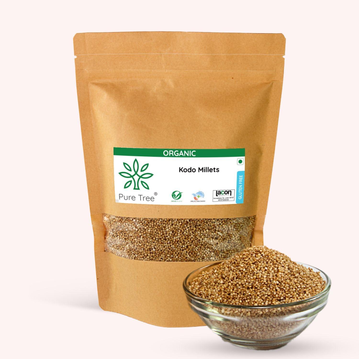 Pure Tree Pure Tree Certified Organic Kodo Millet | 900 g | Kodo Millet Arikelu Organic Millets | Cow Grass Gluten-Free Kodra Millet | Millet Rice Unpolished Millets For Upma, Dosa