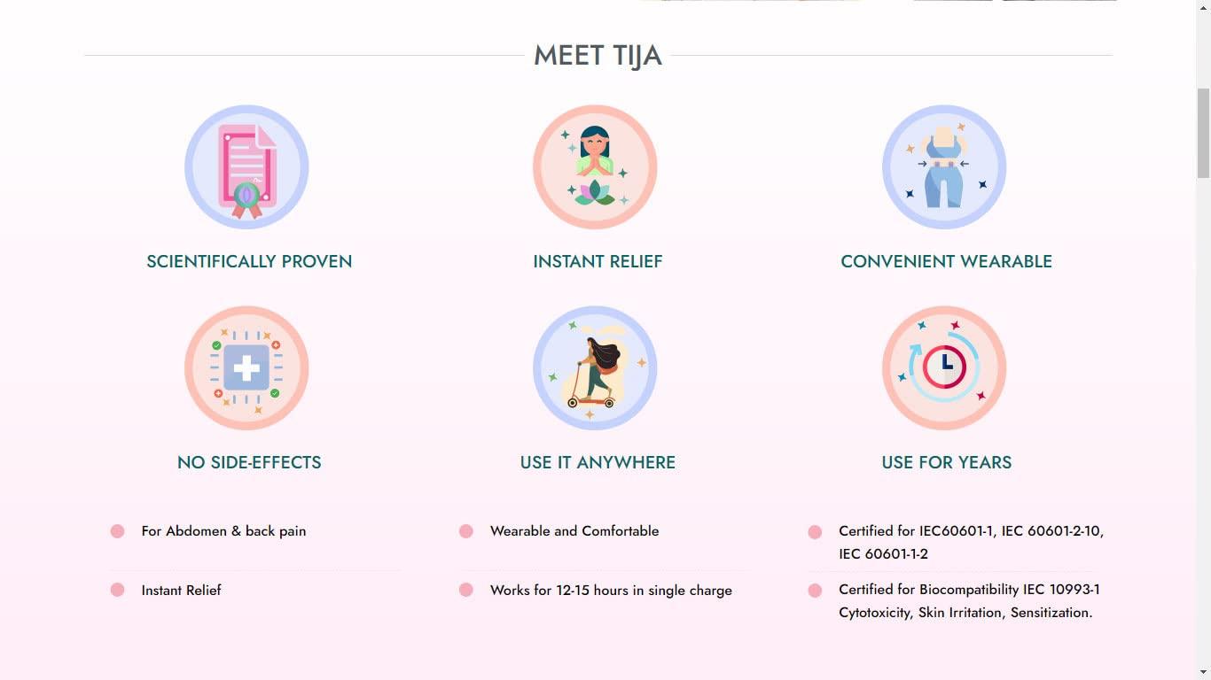 Tija Tija -Period Pain Relief Device (Smart Wearable, Instant Natural drug free relief for Menstrual cramp and discomfort rechargeable 2 year warranty) (Lavender)