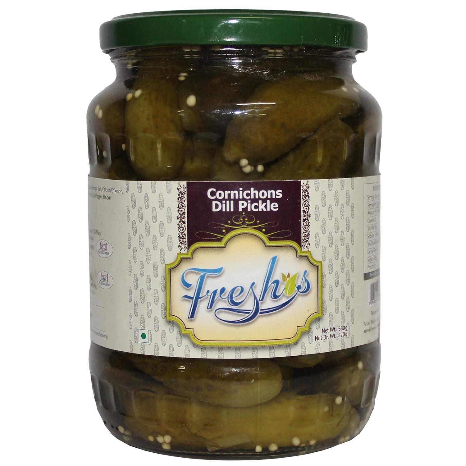 Freshos Freshos Cornichons Dill Pickle, 680 g, Green & White, Medium