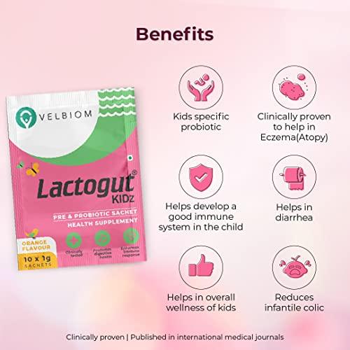 VELBIOM Velbiom Lactogut Kidz Probiotics Powder For Kids Easy To Consume Probiotics For Children Gut Health, Overall Wellness and Immunity Vegan Clinically Proven - Pack 2