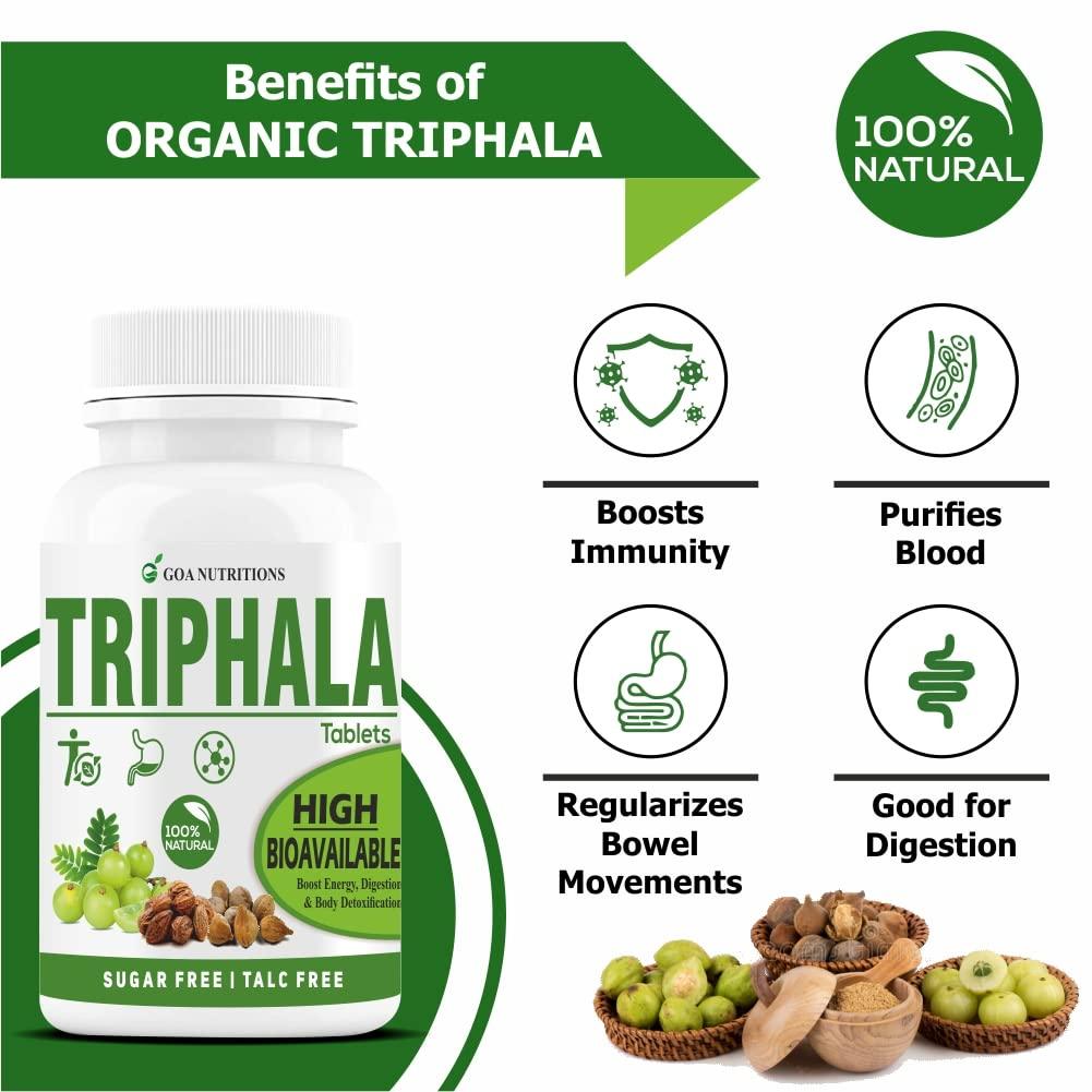 GOA NUTRITIONS GOA NUTRITIONS Triphala Powder Tablets With Pipali, Vitamin B12 Supplements Stomach, and Colon Cleanser, Body Detox Gut Health, Constipation Relief, Digestion- 60 (Pack 1)