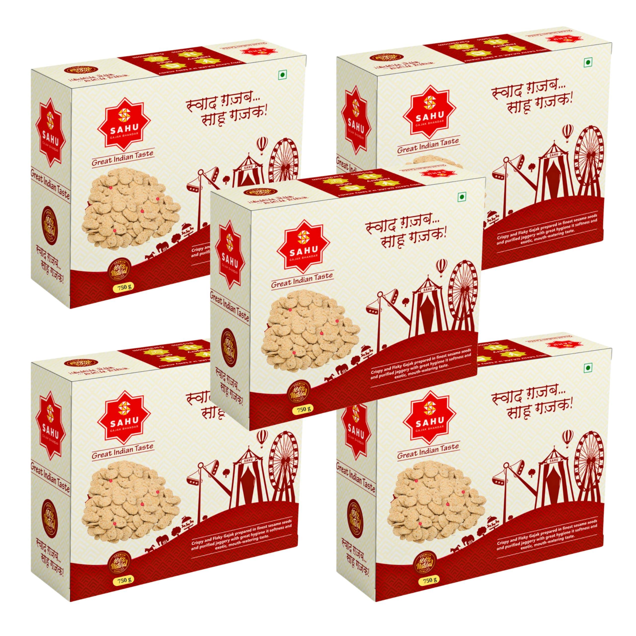 SAHU GAJAK BHANDAR SAHU GAJAK BHANDAR Gur Ki Rewari 2250 Gram (5 Box Each 750g) Gud Revdi | Rewdi | Til Sweets | Revadi | Rewadi | Candy Indian Mithai