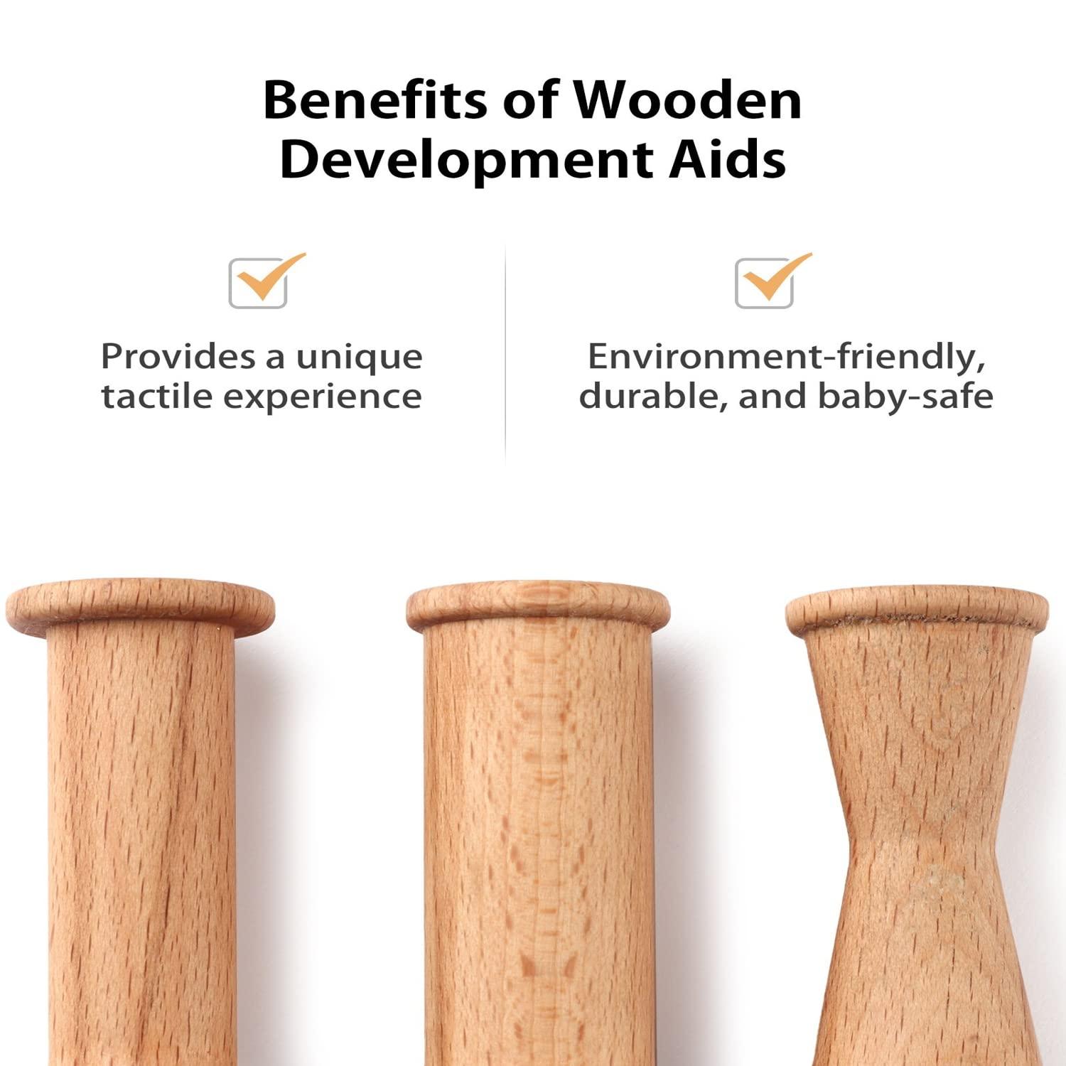 FIRSTCRY INTELLIBABY Intellibaby Premium Wooden Grasping Bars for Baby Girls/Boys | Learning Wooden Toy for Early Child Development | Pack of 3 | Non-Toxic | Best Birthday Gift for Babies | Brown | 5+ Months