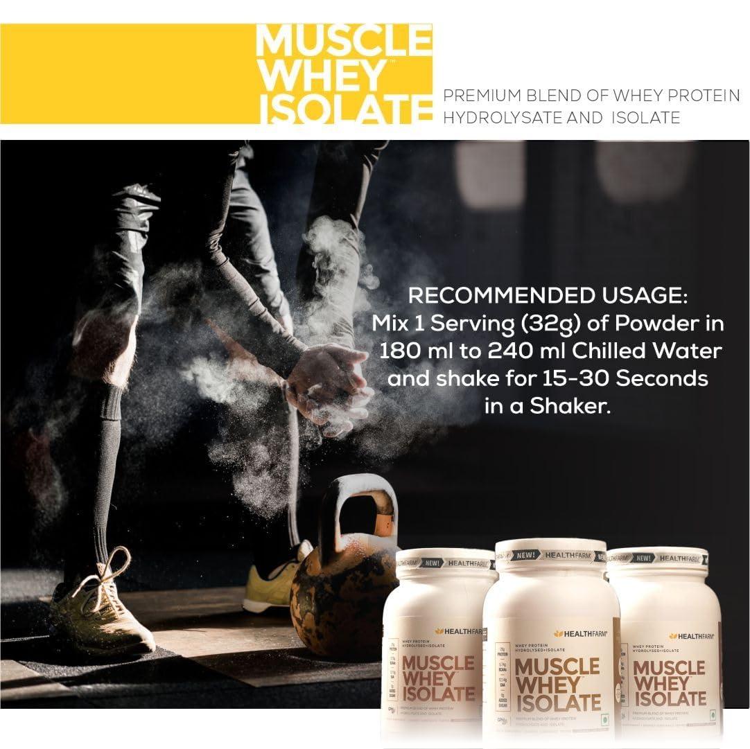 HEALTHFARM Healthfarm Muscle Whey Isolate Protein Powder, 100% Pure Isolate with Lab tested for Purity (Strawberry Delight, 1kg)