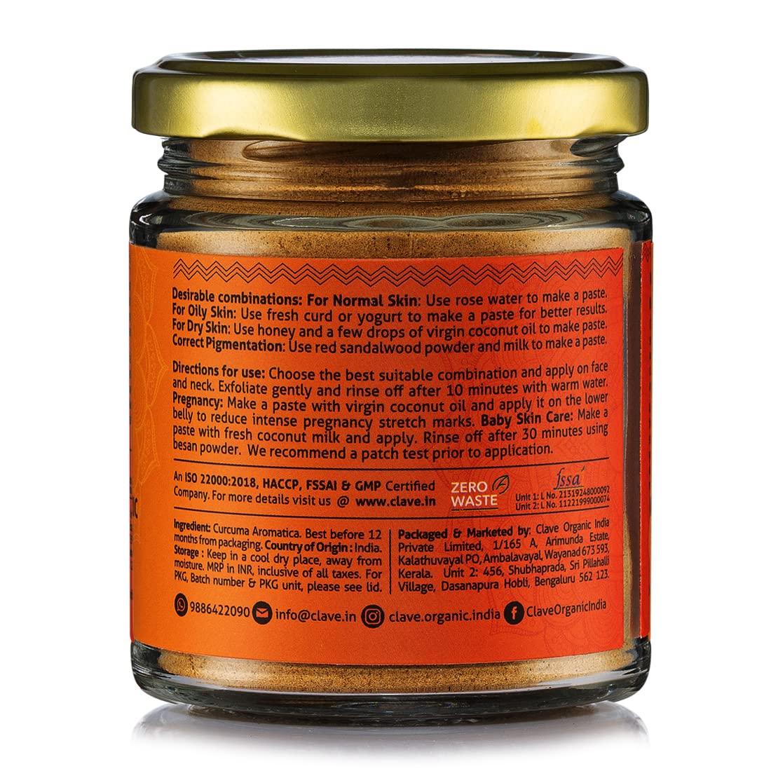 Clave Organic India Clave Organic India Wayanad Rare Variety Vegan No Chemicals Kasturi Manjal (Wild Turmeric ) Powder in Eco-Friendly Glass Jar - 90g