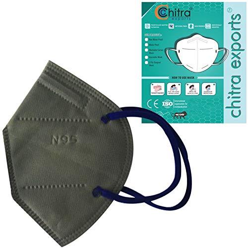 CHITRA EXPORTS CHITRA exports N 95 GREY EAR loop mask reusable, washable, breathable 5 layer mask with EAR loop (Blue, Free Size, Pack of 5)