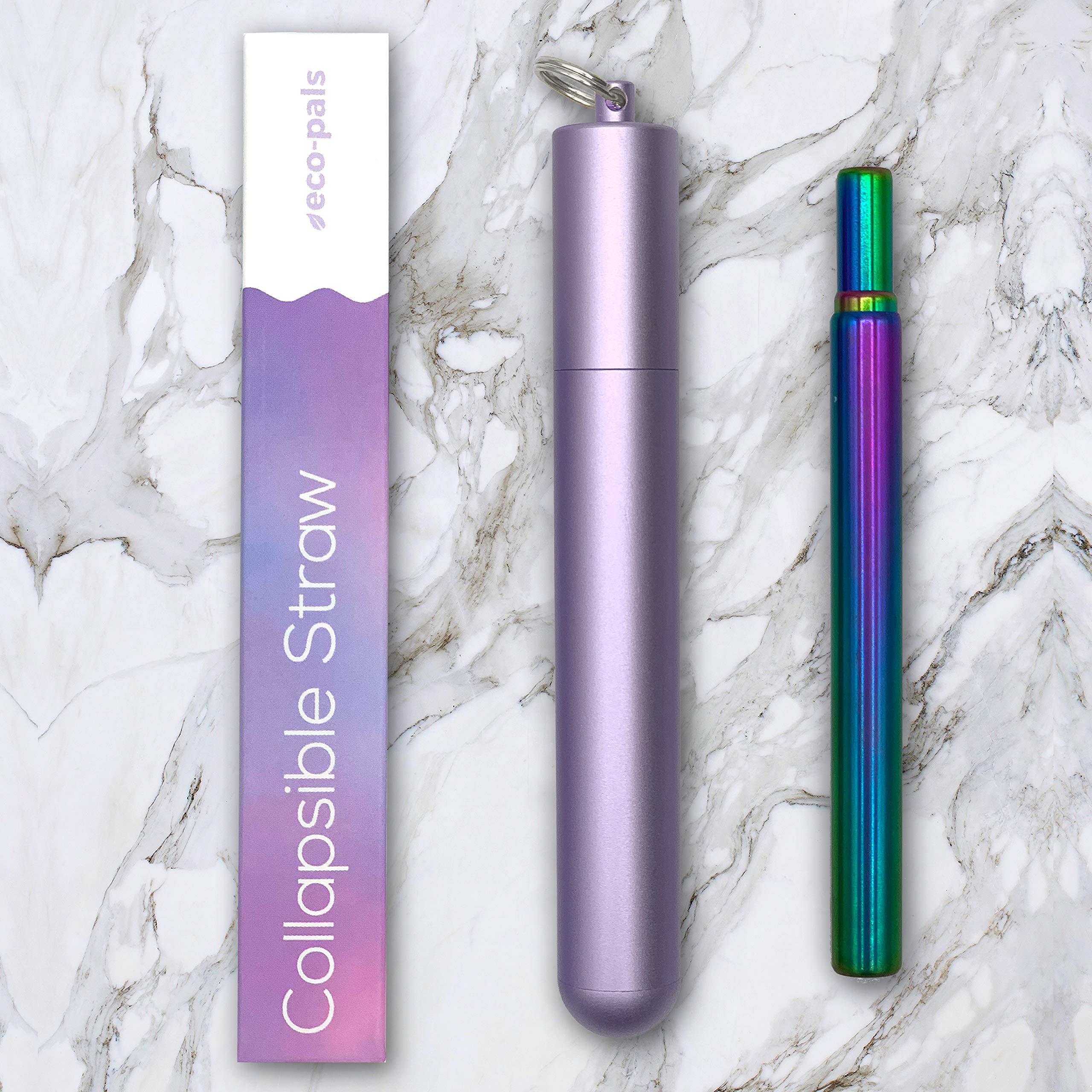 Eco-Pals Eco-Pals | Rainbow Collapsible Straw, Reusable Straws with Case Stainless Steel Metal Straws Folding Straw Drinking +1 Cleaning Brush (Unicorn)