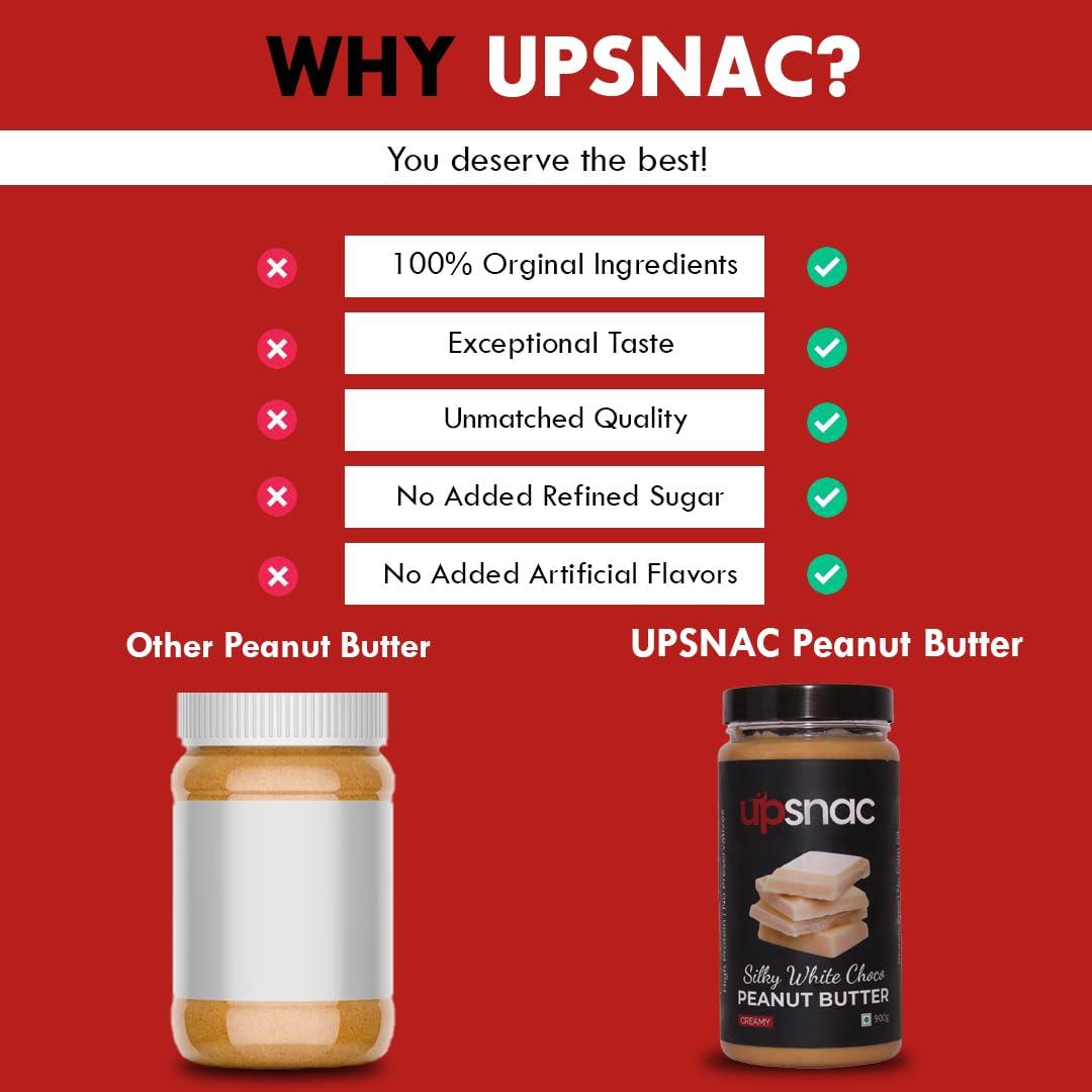 UPSNAC Upsnac Silky White Chocolate Peanut Butter Creamy 900g | High Protein | Tasty & Healthy Nut Butter Spread | No Refined Sugar | Zero Trans Fat | Cholesterol Free & Gluten Free