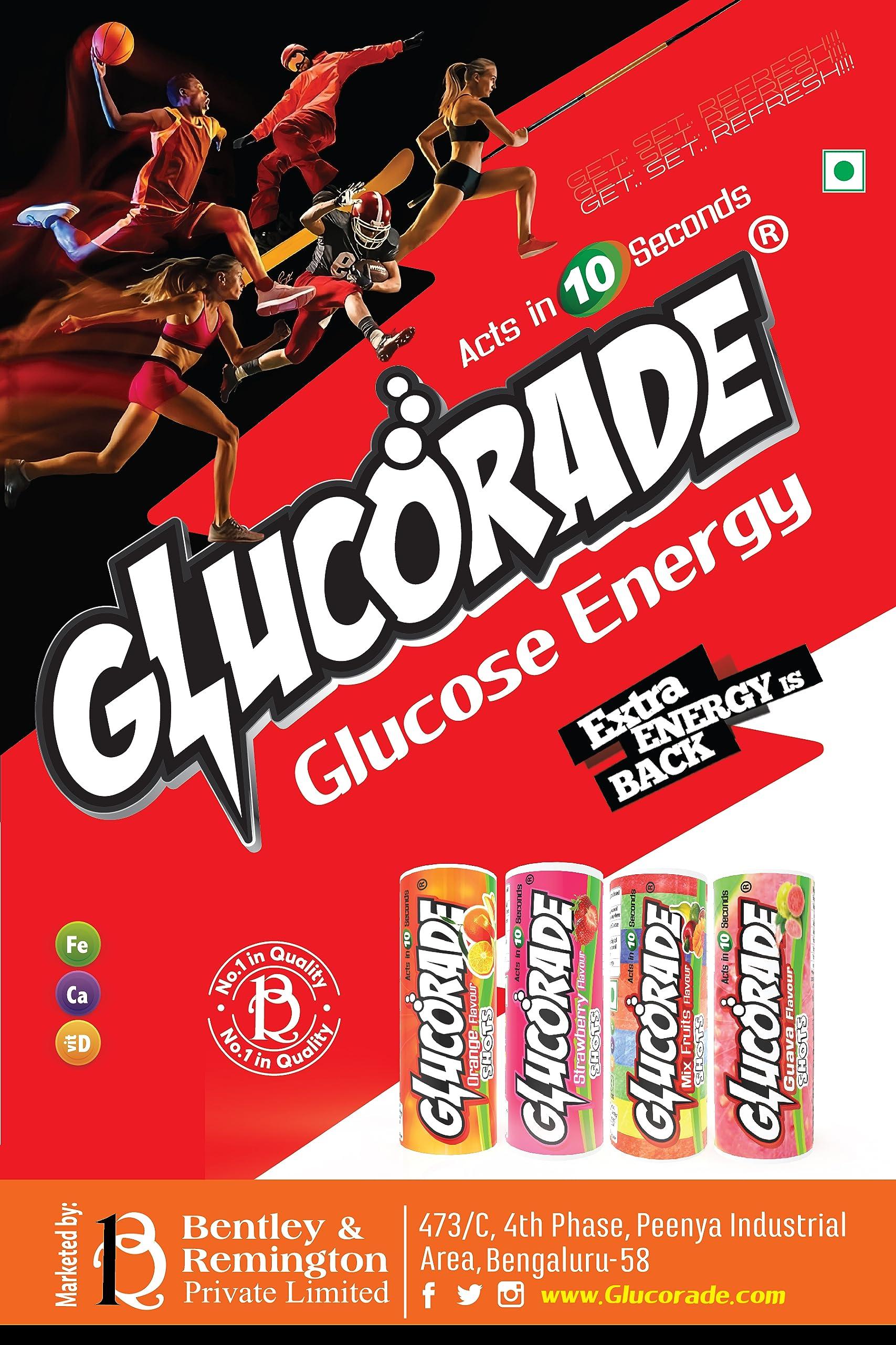 Glucorade Glucorade Shots Glucose Energy Tablets | Mix Fruit Flavour | Jar pack of 20 Tubes | Glucose provides instant energy